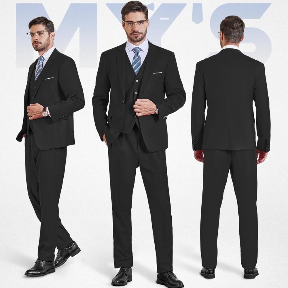 Tailored Men's 3 Piece Suit - One Button Jacket, Vest, Pants & Complimentary Tie - Picture 2 of 7